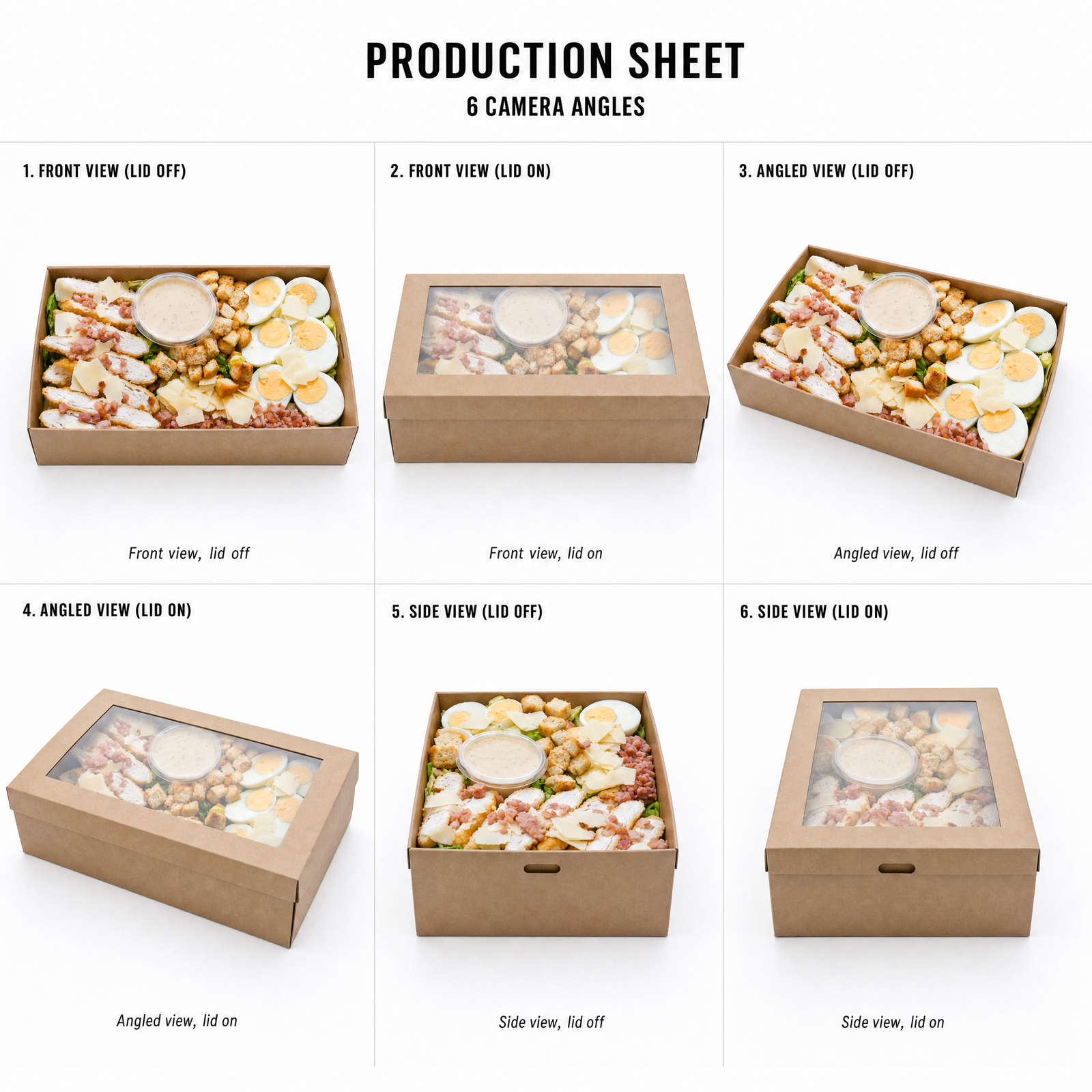 Mr T's Bakery Share Chicken Caesar Salad Box — multi-angle product sheet showing the catering box from several angles. Brisbane corporate & event catering.