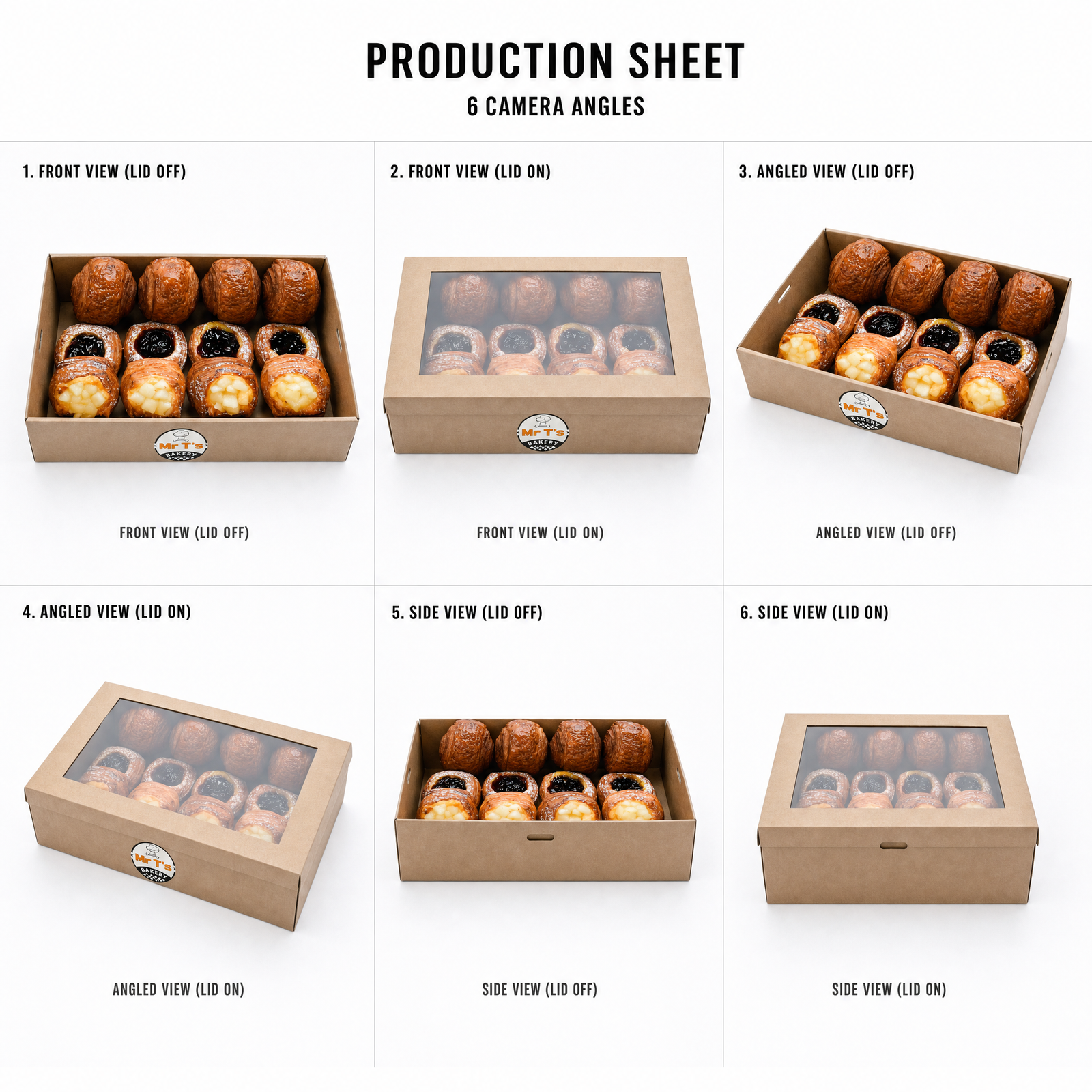 Mr T's Bakery Mixed Mini Danish Collection - 12 Danish/box (VEG) — multi-angle product sheet showing the catering box from several angles. Brisbane corporate & event catering.