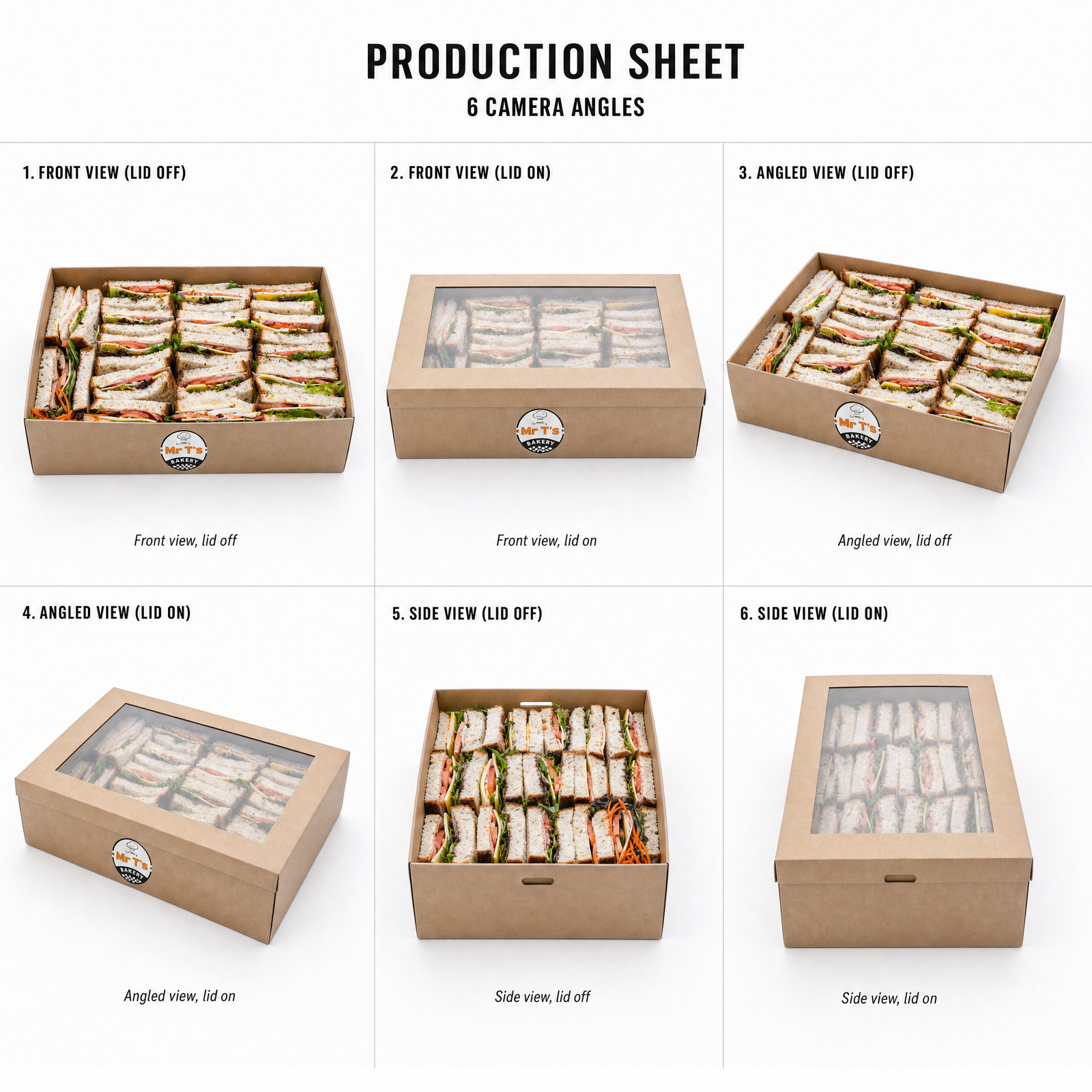 Mr T's Bakery Homemade Sourdough Sandwiches - By Serves — multi-angle product sheet showing the catering box from several angles. Brisbane corporate & event catering.