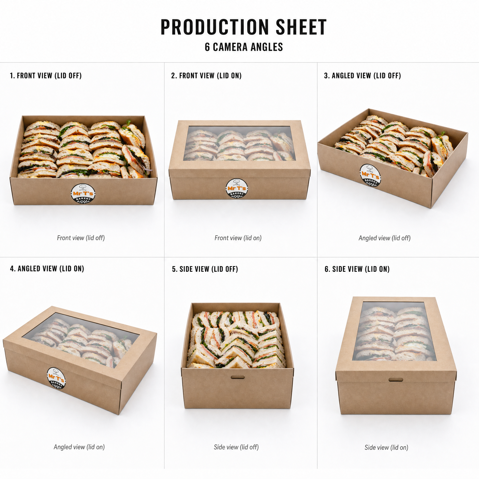 Mr T's Bakery Best Seller Focaccia Sandwiches - By Serves — multi-angle product sheet showing the catering box from several angles. Brisbane corporate & event catering.