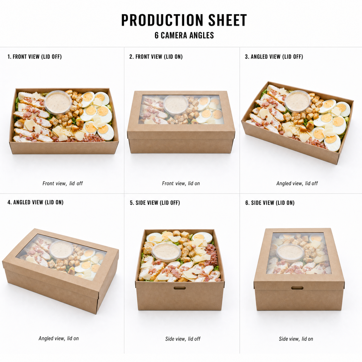 Mr T's Bakery Share Chicken Caesar Salad Box — multi-angle product sheet showing the catering box from several angles. Brisbane corporate &amp; event catering.