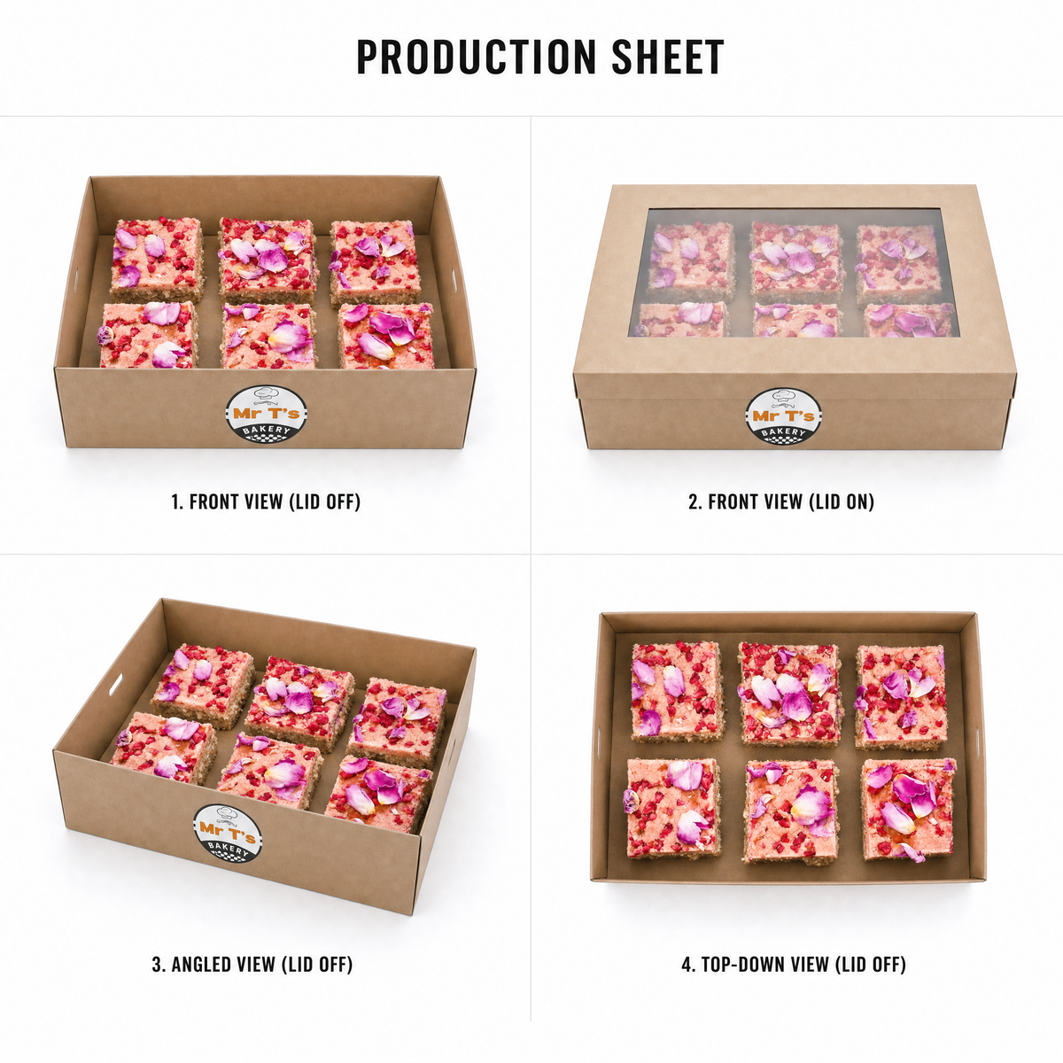 Mr T's Bakery Finger Berry Ripe Raw Slice (GF)(DF)(VGN)(VEG) — multi-angle product sheet showing the catering box from several angles. Brisbane corporate &amp; event catering.