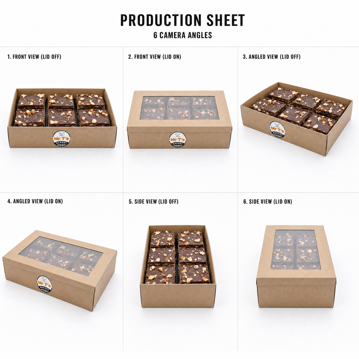 Mr T's Bakery Finger Hedgehog Slices (VEG) — multi-angle product sheet showing the catering box from several angles. Brisbane corporate &amp; event catering.