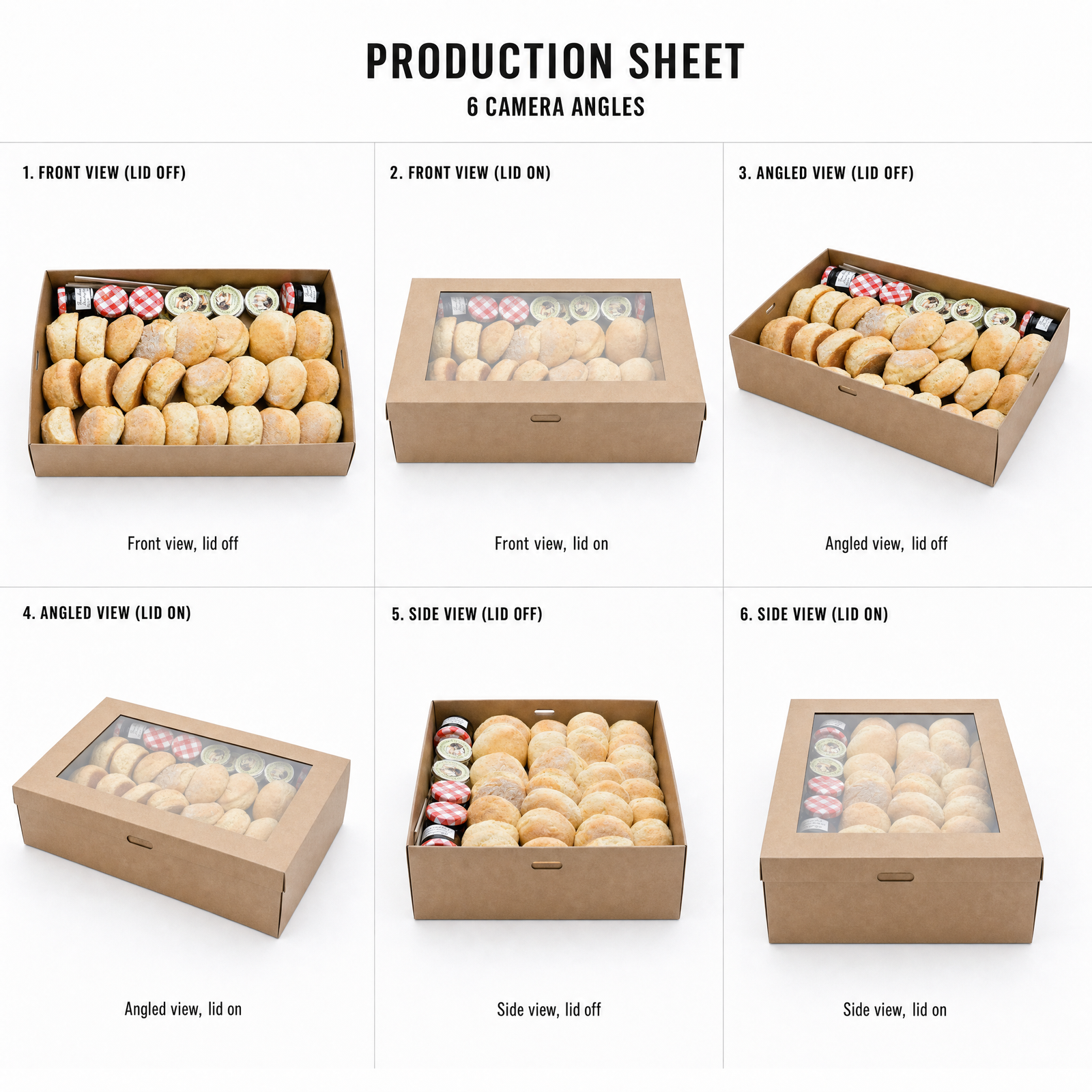 Mr T's Bakery Fresh Baked Butter Milk Scones Box - 24 Scones/Box (VEG) — multi-angle product sheet showing the catering box from several angles. Brisbane corporate & event catering.