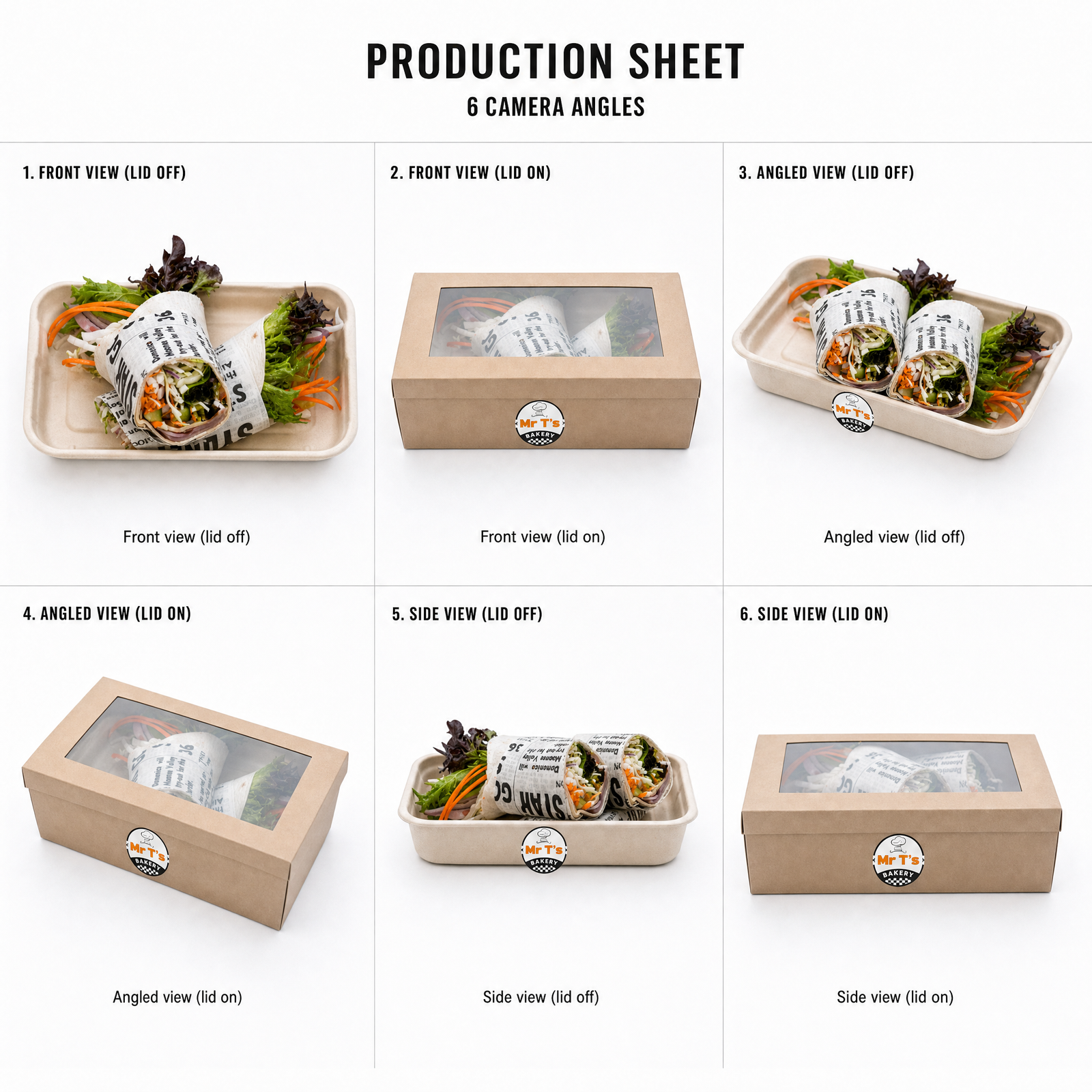 Mr T's Bakery Gluten Free Wraps - By Serves (GF) — multi-angle product sheet showing the catering box from several angles. Brisbane corporate & event catering.