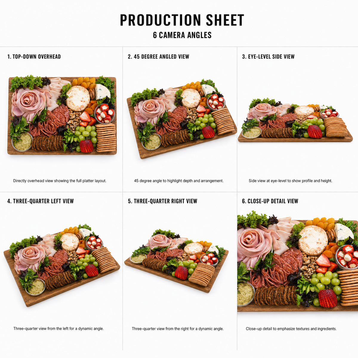Mr T's Bakery Charcuterie and Artisan Cheese Platter — multi-angle product sheet showing the open catering platter from several angles. Brisbane grazing &amp; platter catering.