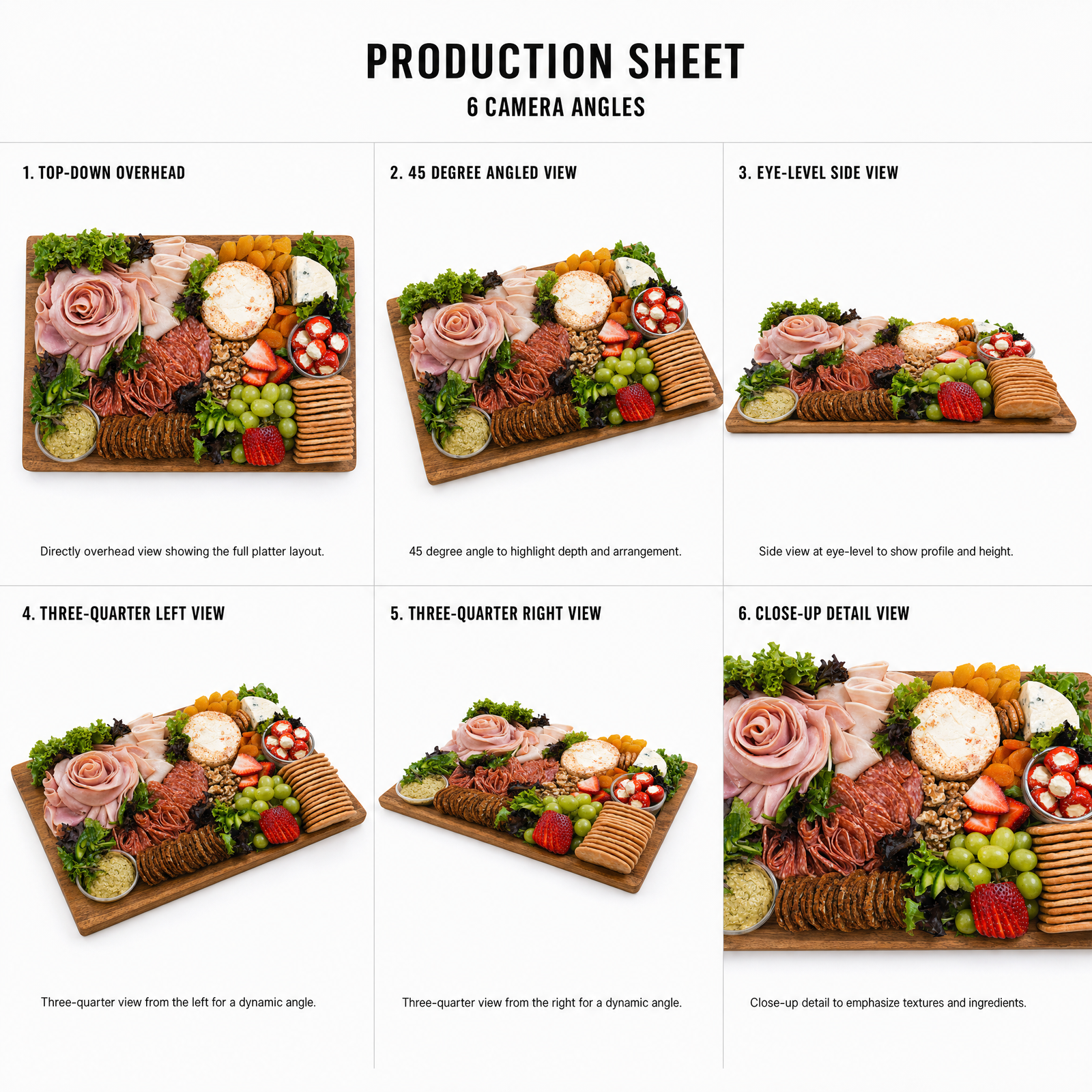 Mr T's Bakery Charcuterie and Artisan Cheese Platter — multi-angle product sheet showing the open catering platter from several angles. Brisbane grazing & platter catering.