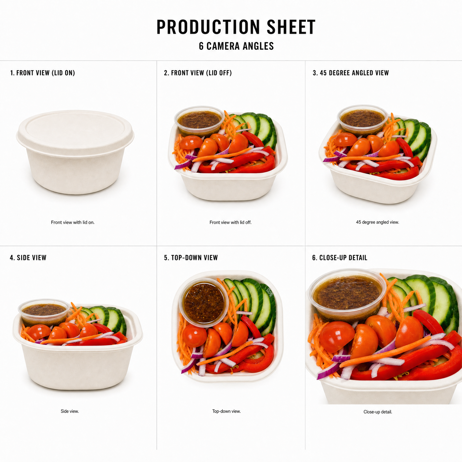 Mr T's Bakery Individual Garden Salad Pot (GF)(DF)(VGN)(VEG) — multi-angle product sheet showing the individual eco paper-bowl pot from several angles. Brisbane catering.