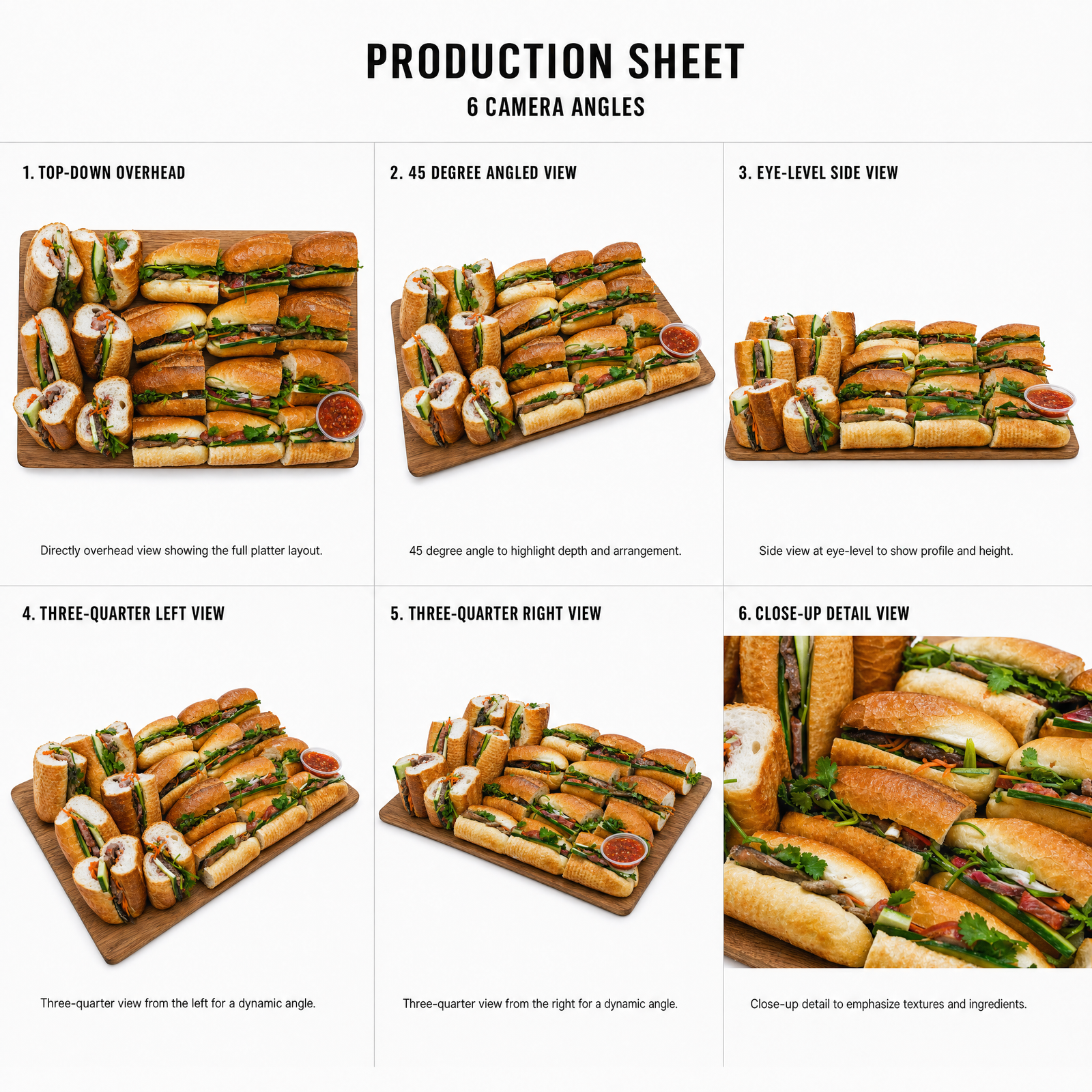 Mr T's Bakery Large Banh Mi Platter - 18 Pairs/Platter — multi-angle product sheet showing the open catering platter from several angles. Brisbane grazing & platter catering.