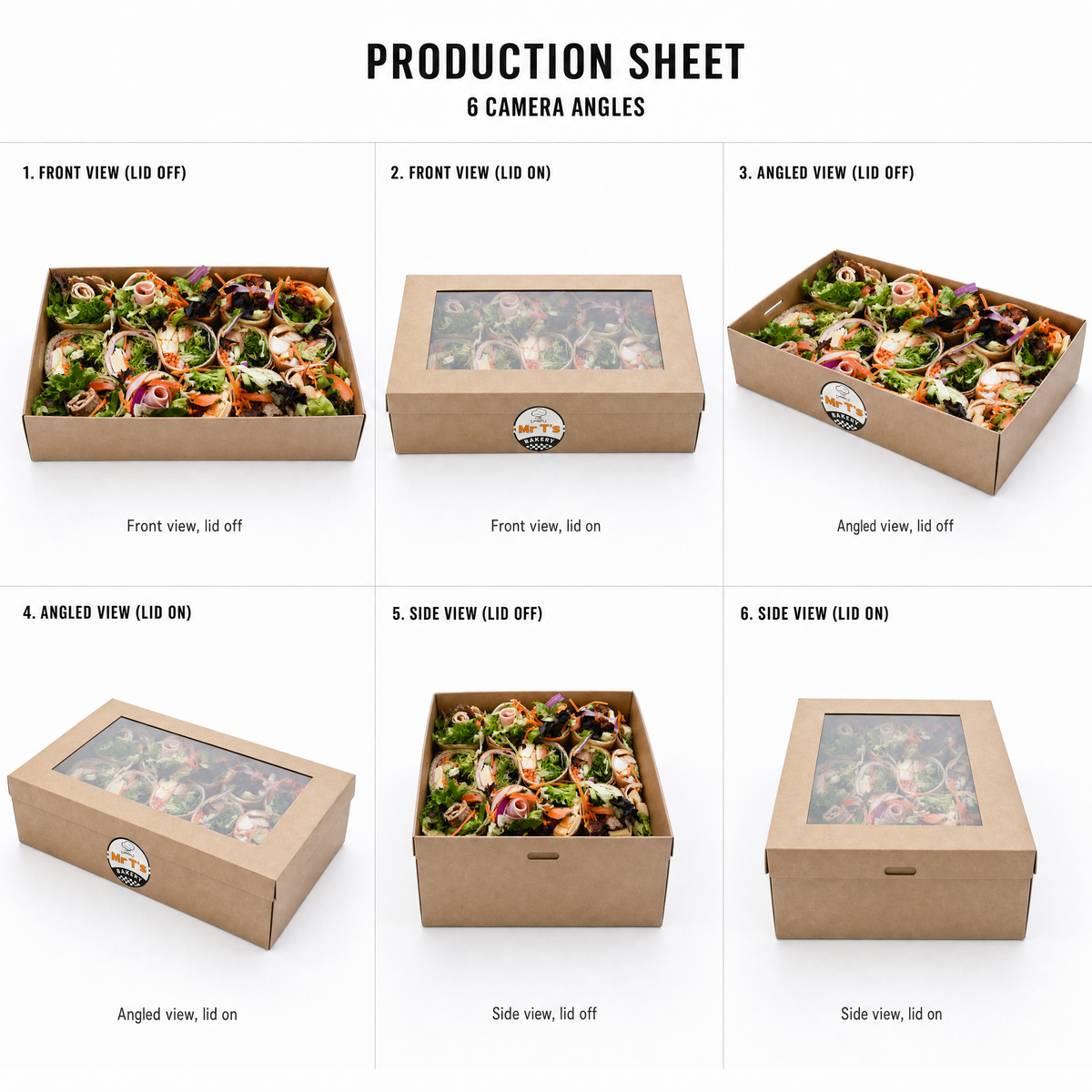 Mr T's Bakery Mixed Wraps Collection - 15 wraps/box — multi-angle product sheet showing the catering box from several angles. Brisbane corporate &amp; event catering.