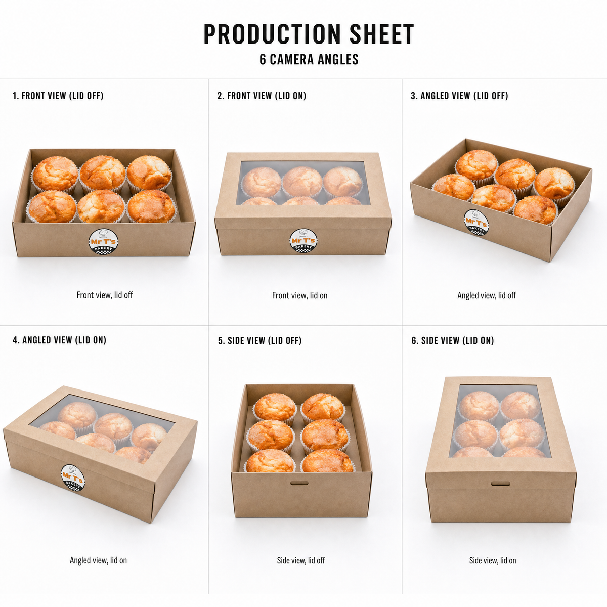 Mr T's Bakery Apple Cinnamon Muffins (VEG) — multi-angle product sheet showing the catering box from several angles. Brisbane corporate &amp; event catering.