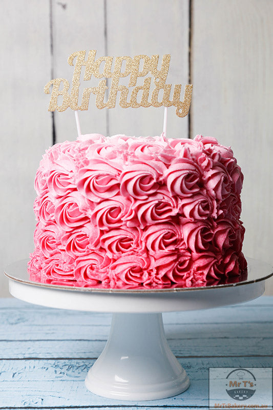 pink-rosette-birthday-cakes-with-sign-on-top