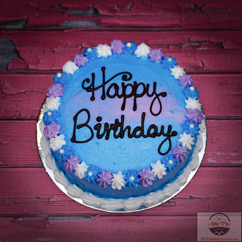 40+ Cute Simple Birthday Cake Ideas : Blue Cake Decorated with Silver Balls